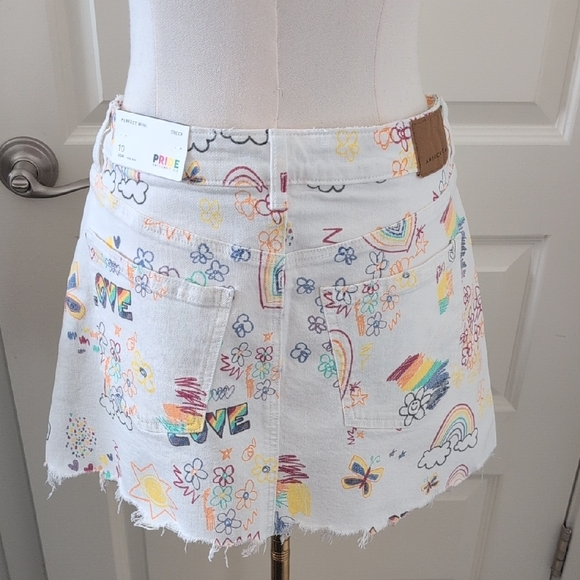 AMERICAN EAGLE Denim Mini Skirt Pride Rainbow Accents High Waist Size 10 NWT - Picture 5 of 12